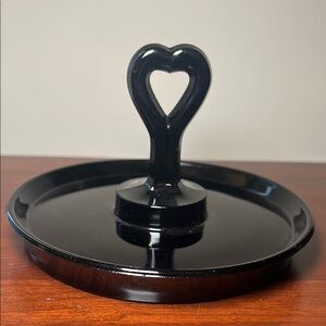 Vintage LE Smith Black Amethyst Glass Small Serving Tray with Heart Handle